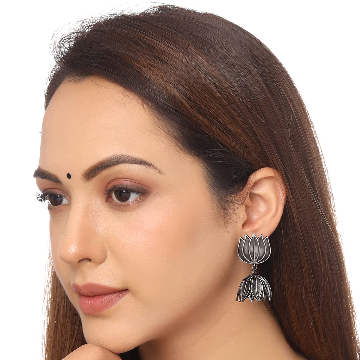 Yellow Chimes Earrings For Women Oxidised Silver Toned Floral Designed Drop Earrings For Women and Girls