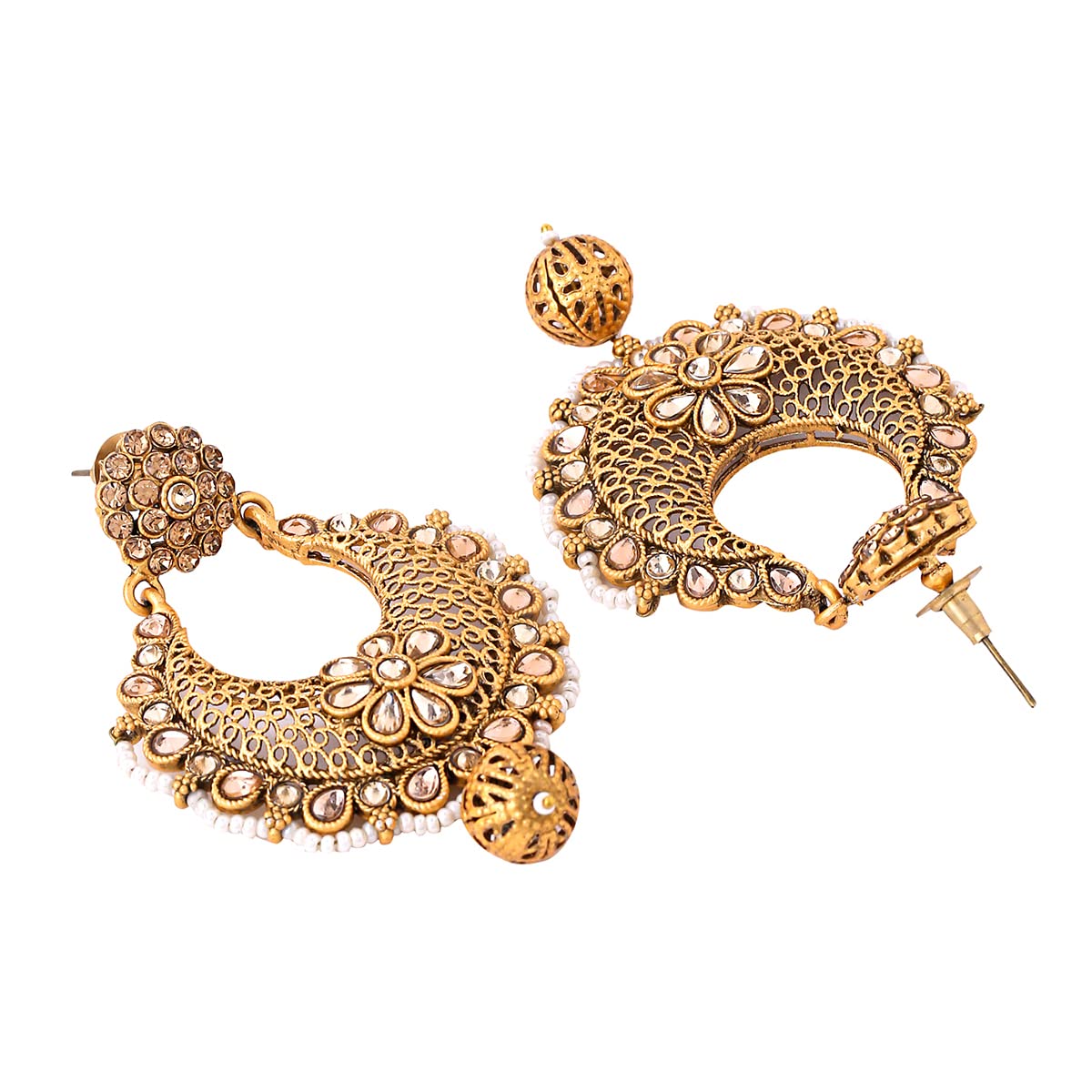 Yellow Chimes Earrings for Women & Girls Traditional Kundan Chandbali Earrings | Gold Plated | Floral Designed Kundan Chand Baliyan Earrings | Birthday Gift for girls & women Anniversary Gift for Wife