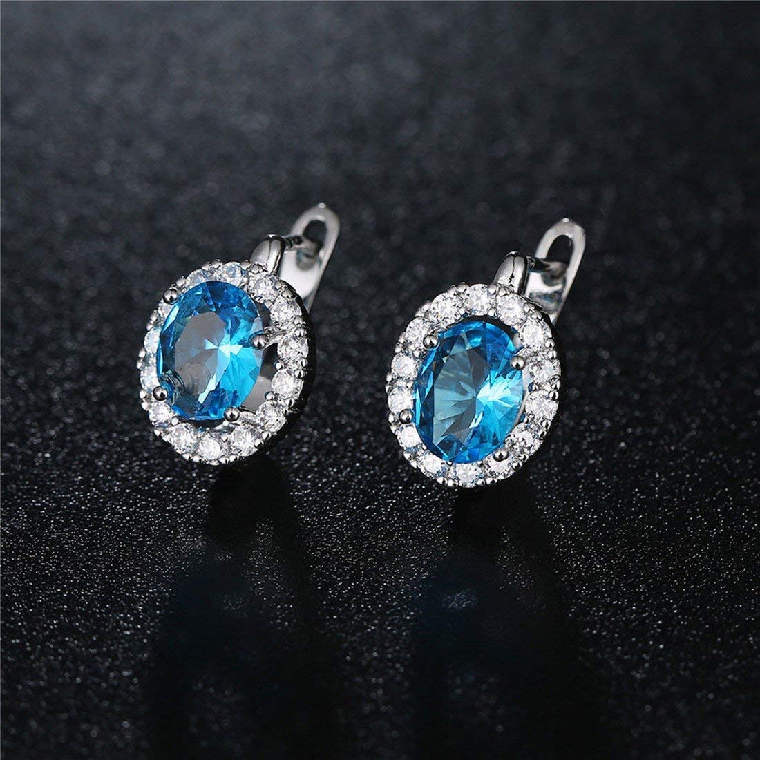 Kairangi Clip On Earrings for Women Blue Crystal Silver Plated Clip On Stud Earrings for Women and Girls