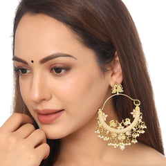 Yellow Chimes Earrings For Women Silver Toned Floral Shaped Multicolor Stone and Pearl Studded Chandbali Earrings For Women and Girls
