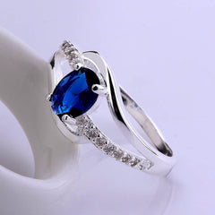 Yellow Chimes Blue Rich Royal Austrian Crystal Sterling Silver Plated Adjustable Ring for Women