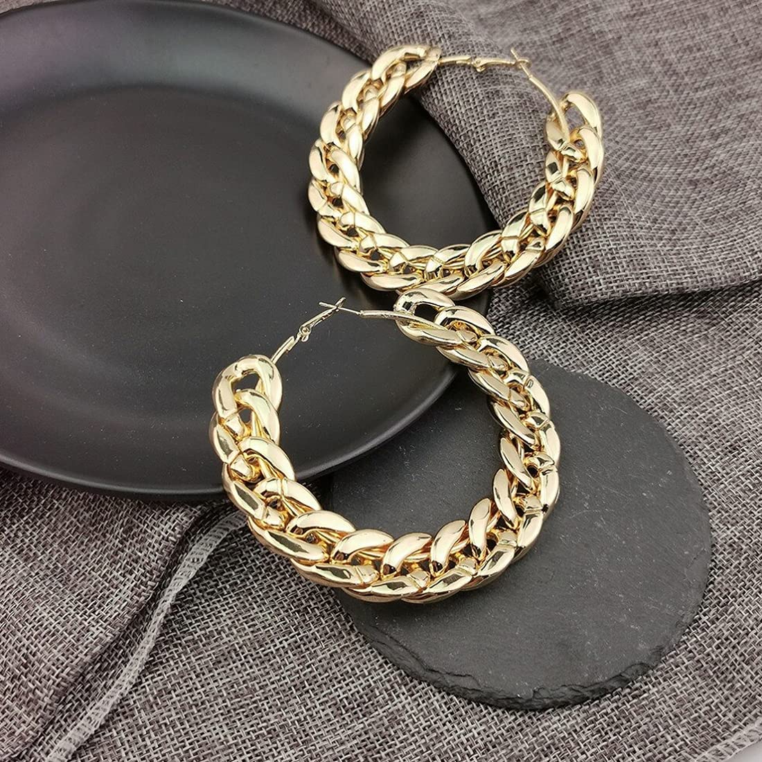 Yellow Chimes Earrings for Women and Girls Fashion Golden Hoops | Gold Plated Punk Cuban Chain Big Circle Hoop Earrings | Birthday Gift for girls and women Anniversary Gift for Wife