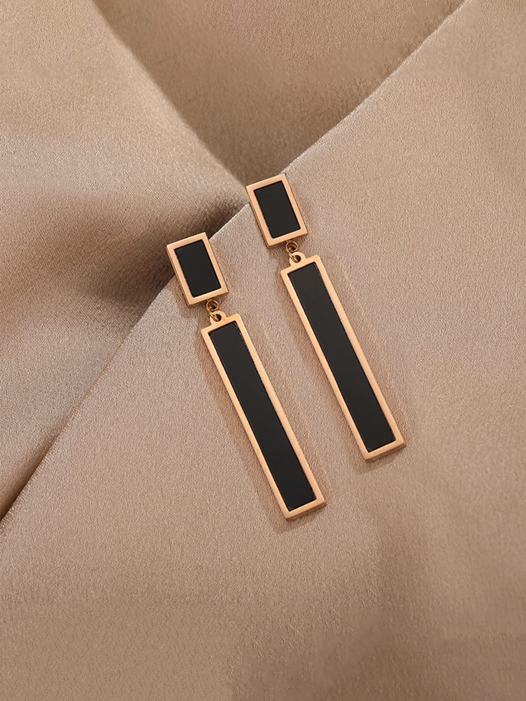 Yellow Chimes Long Earrings for Women Western Rose Gold Plated Stainless Steel Black Square Drop Danglers Earrings For Women and Girls