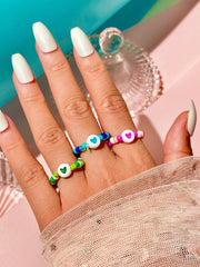 Yellow Chimes Rings for Women and Girls Handmade Adjustable Rings | Multicolor 3 Pcs Beads Ring Set Knuckle Finger Stackable Band Ring | Birthday Gift For Girls and Women