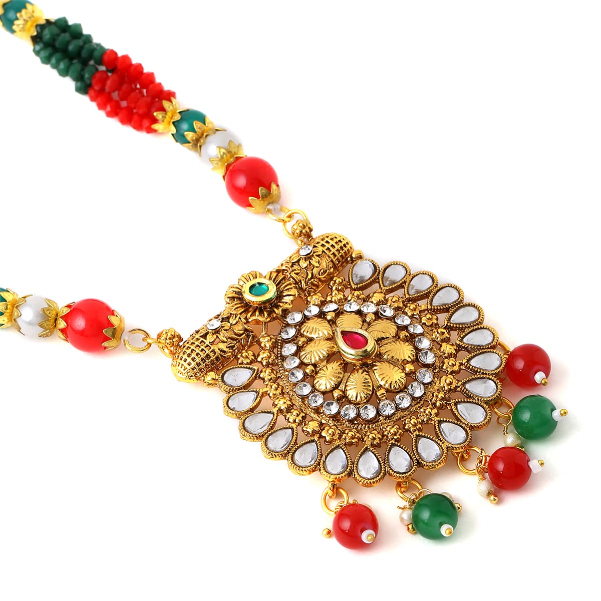 Yellow Chimes Jewellery Set For Women Long Kundan Beaded Charm Attached Necklace Set With Earrings For Women and Girls