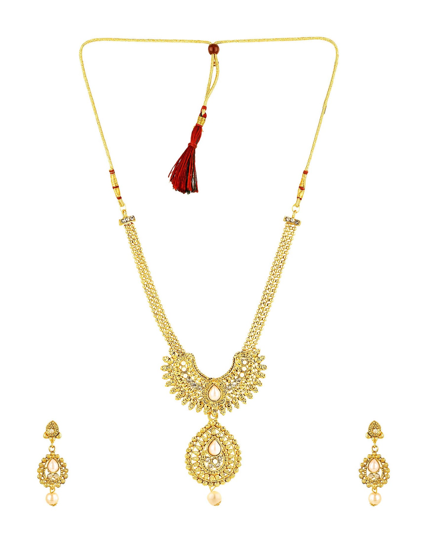 Yellow Chimes Gold Plated Moti Pearl Jewellery Necklace Set with Earrings for Women and Girls