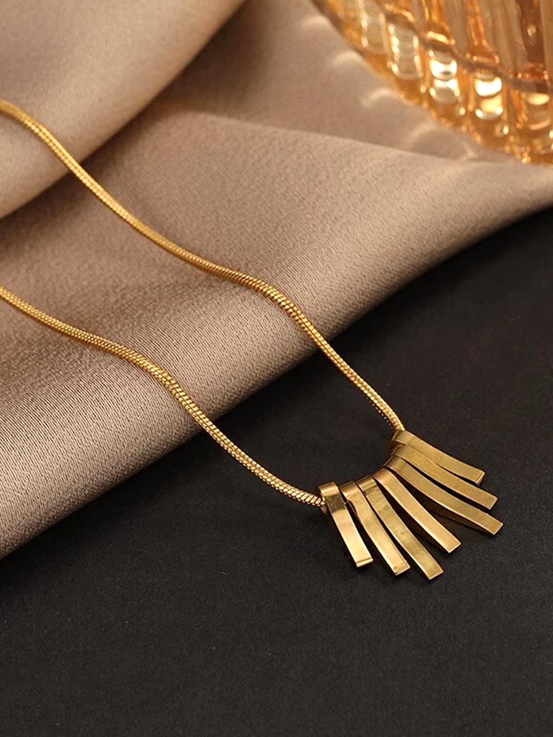 Yellow Chimes Chain Pendant for Women Western Style Gold-Plated Stainless Steel Square Chain Pendant Necklace For Women and Girls. (PD 3)