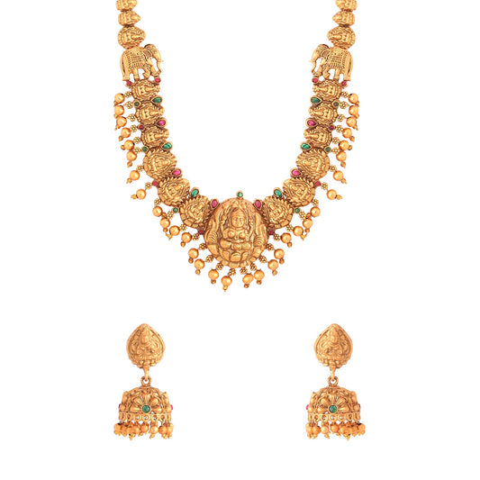 Yellow Chimes Jewellery Set for Women and Girls Temple Jewellery Set | Gold Plated Long Necklace Temple Jewellery Set | Birthday Gift for girls and women Anniversary Gift for Wife