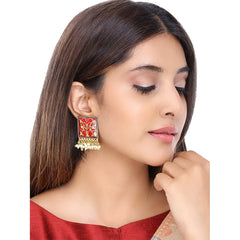 Yellow Chimes Stud Earrings for Women Combo of 2 Pairs Red and Blue Meenakari Moti Design Traditional Stud Earrings for Women and Girls