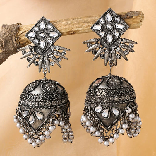 Kairangi Earrings for Women and Girls Traditional Silver Oxidised Jhumka Earrings | German Silver Big Jhumki Earrings | Birthday Gift For girls and women Anniversary Gift for Wife