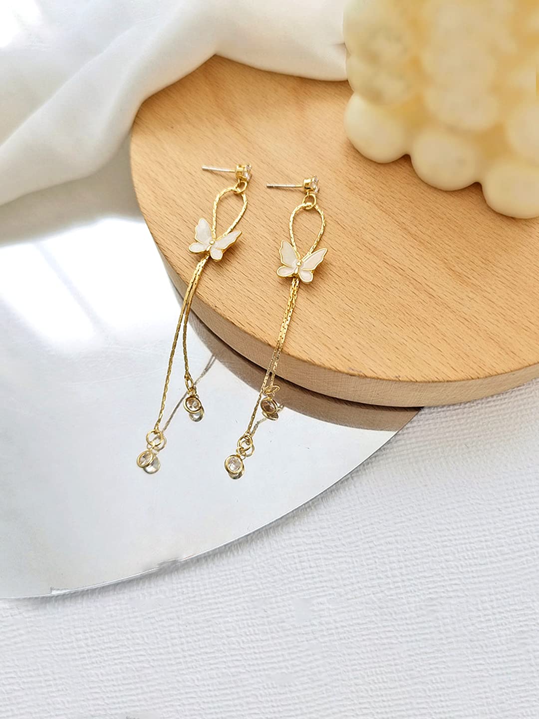 Yellow Chimes Earrings for Women and Girls Pearl Dangler | Gold Toned Butterfly Designed Long Danglers Earrings | Birthday Gift for girls and women Anniversary Gift for Wife
