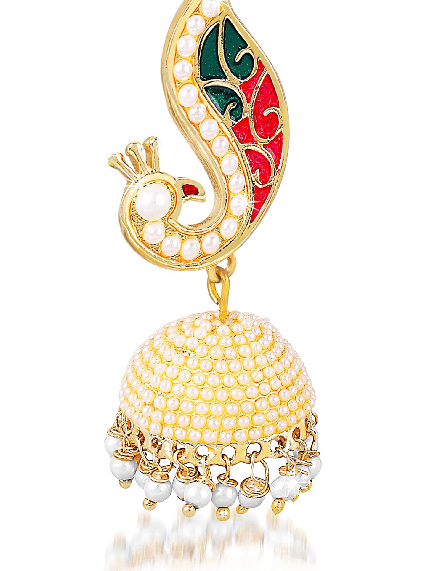 Yellow Chimes White, Golden Copper gold-plated Traditional Pearl Moti Jhumka Earrings for Women and Girls