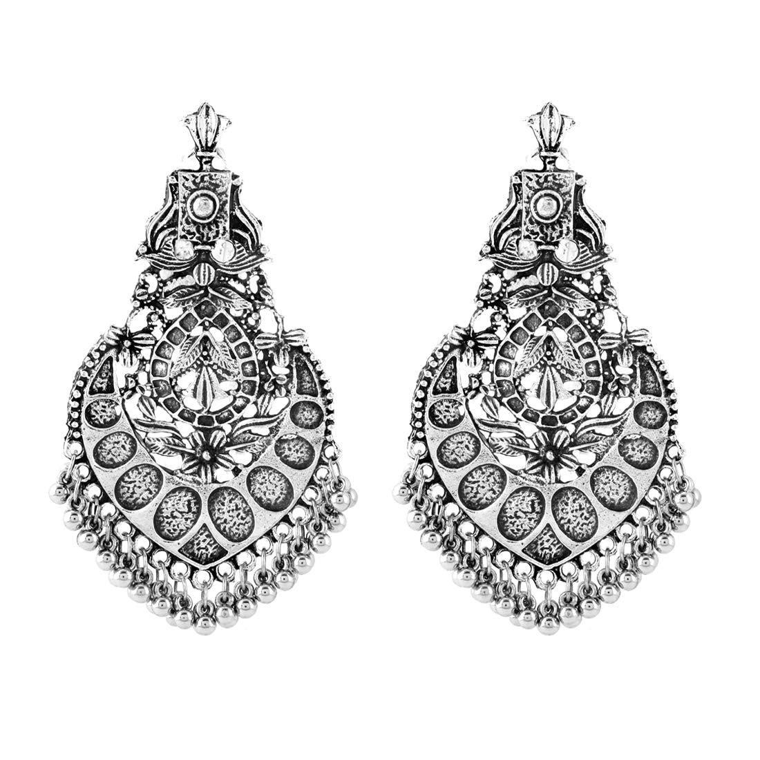 Yellow Chimes Ethnic German Silver Oxidised Flower Design Silver Beads Dangler Earrings for Women And Girls, medium (YCTJER-25OXDDNG-SL)