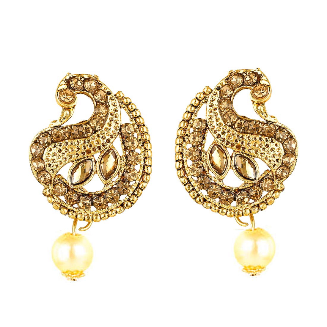 Yellow Chimes Peacock Design Kundan Studded Gold Plated Jewellery Set Pearl Mala Pendant Set for Women and Girls