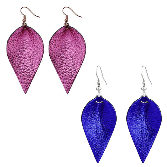 Yellow Chimes Combo of 2 Pairs Teardrop PU Leather Creative Party Ware Bohemia Leaf Dangle Drop Earring for Women and Girls