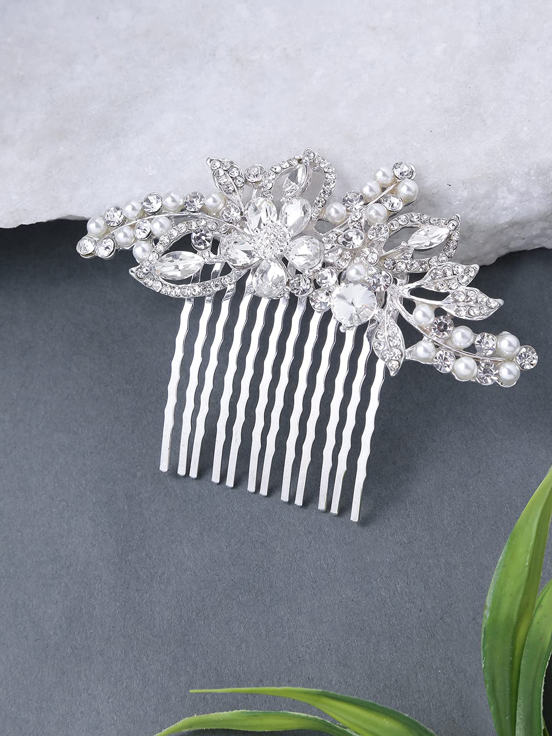 Yellow Chimes Comb Pin for Women Hair Accessories for Women Floral Comb Clips for Hair for Women White Crystal Hair Pin Bridal Hair Accessories for Wedding Side Pin / Comb Pin / Juda Pin Accessories for Women