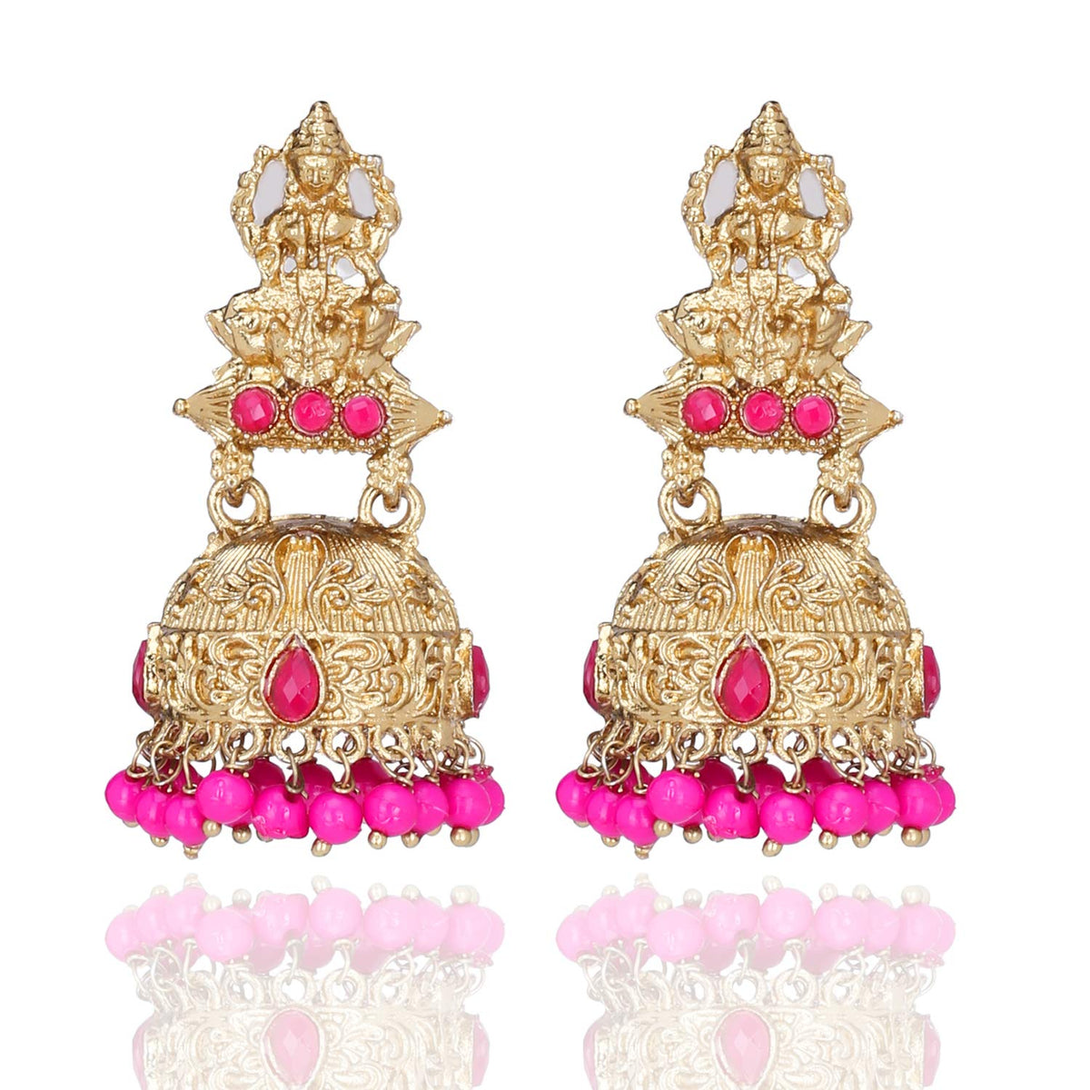 Yellow Chimes Golden Base Metal Gold Plated Artistic Crafted Lakshmi Designer Temple Traditional Jhumka/Jhumki Earrings for Women & Girls