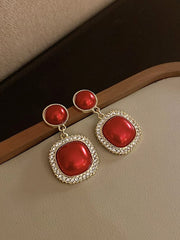 Yellow Chimes Earrings For Women Red Color Pearl Studded Double Drop Earrings For Women and Girls