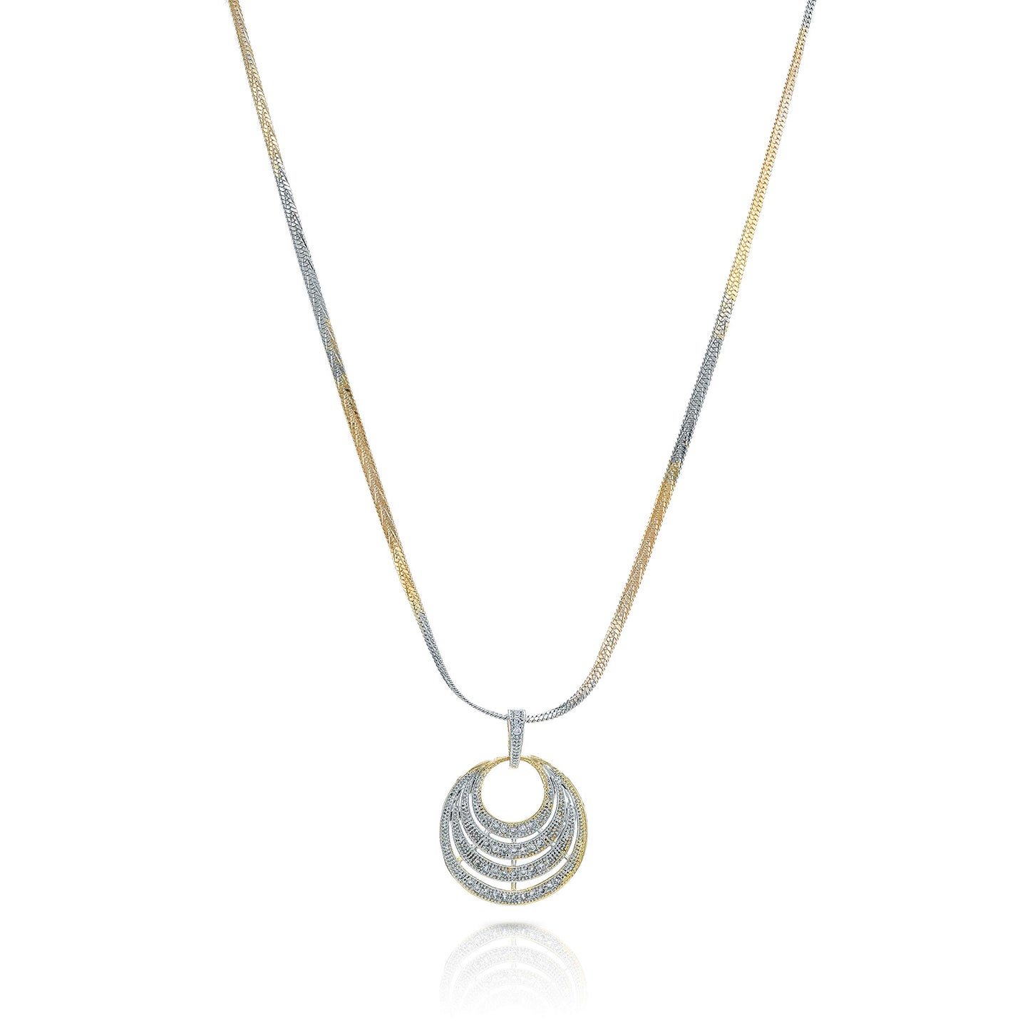 Yellow Chimes Sparkling AD/American Diamond Latest Fashion Big Circle Shaped Dual Tone Jewellery Pendant Set with Earrings For Women & Girls