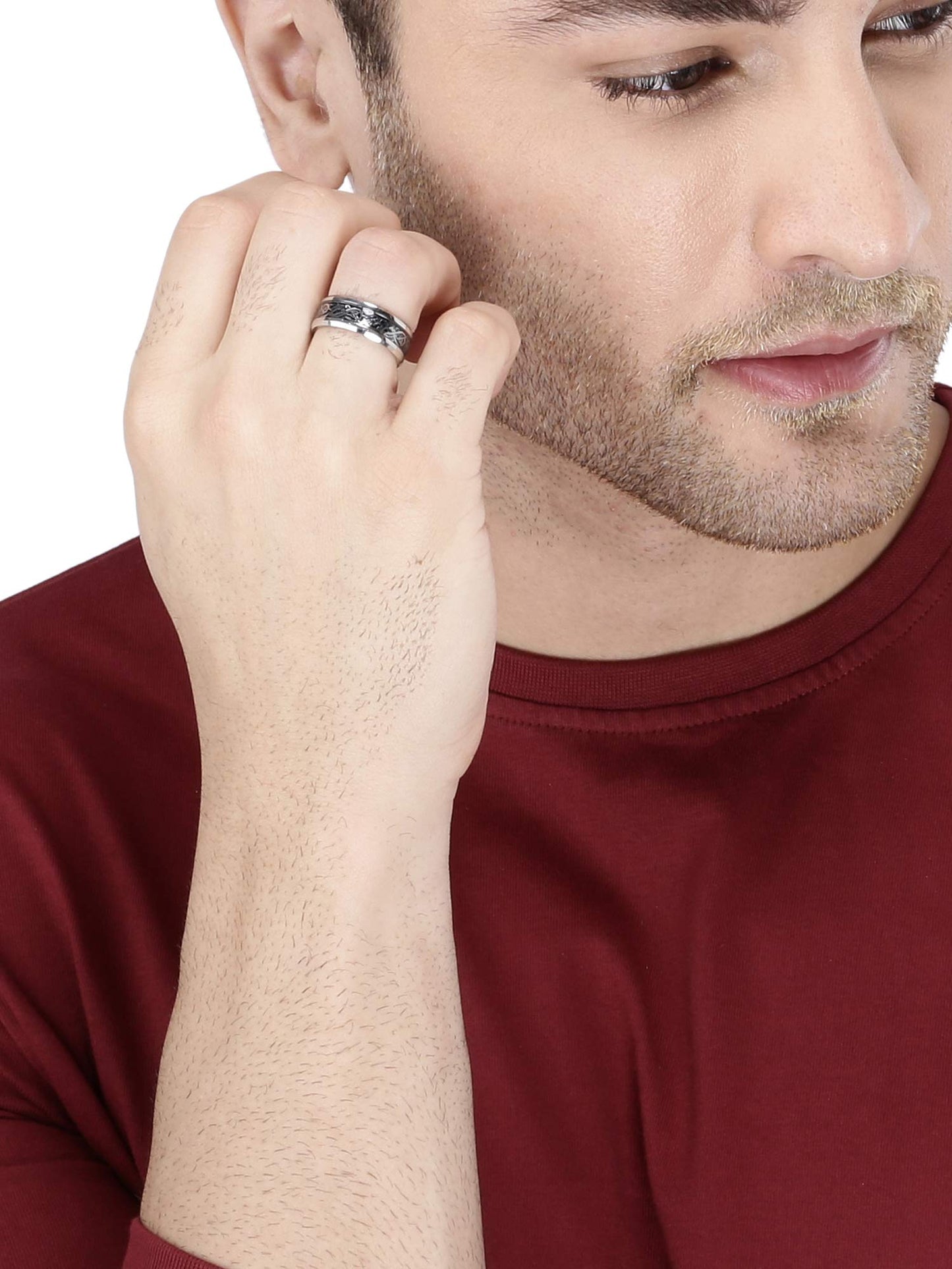 Yellow Chimes Combo of 2PCS Western Style Finger-Thumb and Black Dragon Stainless Steel Ring for Men and Boys