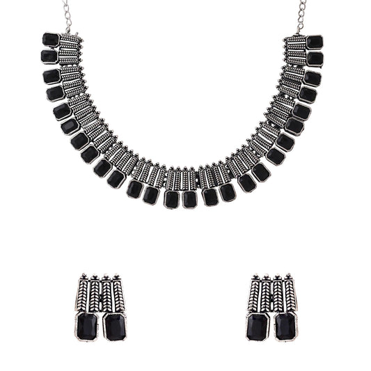 Yellow Chimes Necklace for Women and Girls Silver Oxidised Necklace for Women | Stone Studded Oxidised Silver Choker Necklace for women | Birthday Gift for girls and women Anniversary Gift for Wife