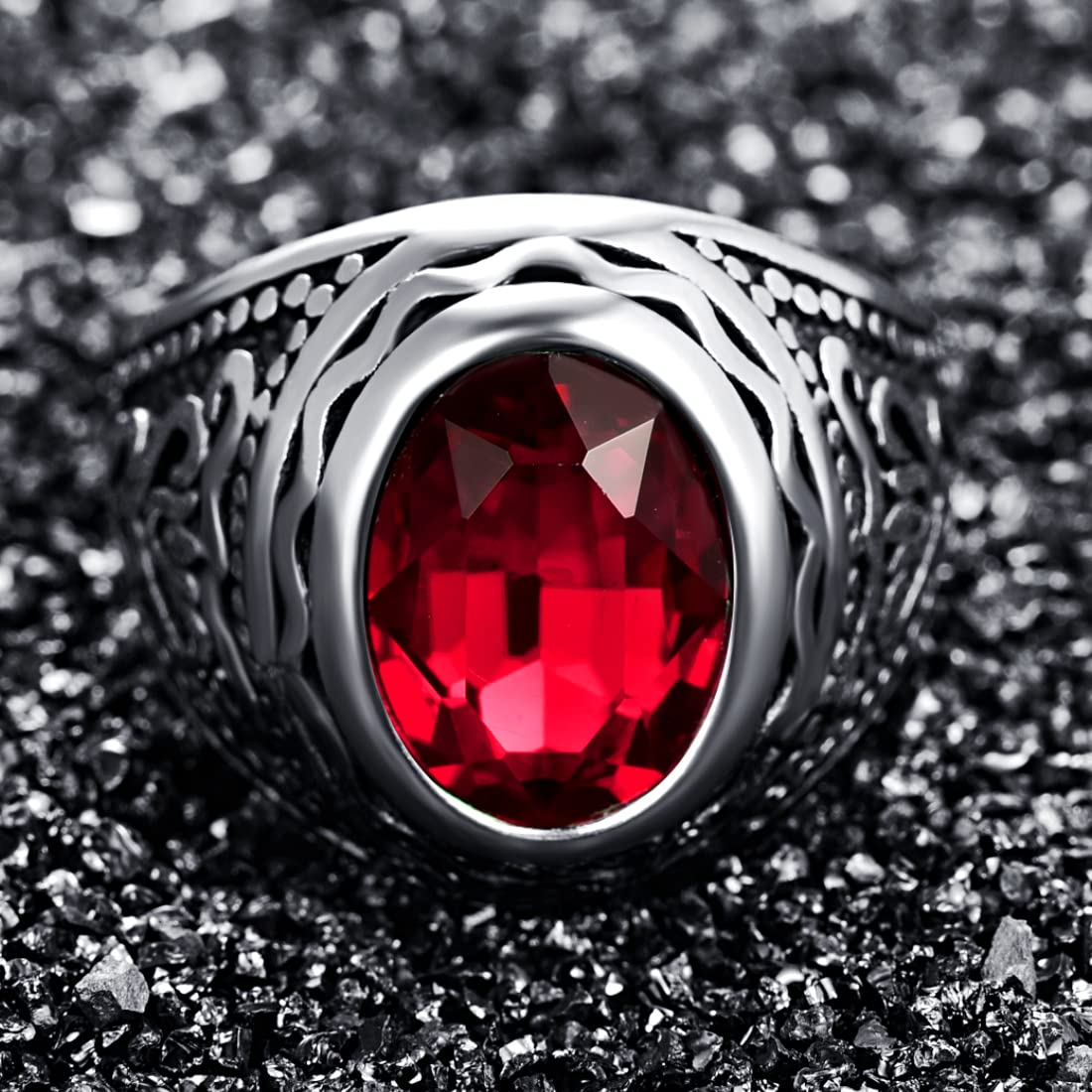 Stainless Steel Mens Rings Gold Silver Color Red Blue Rhinestone Simple  Luxury for Male Boy Jewelry