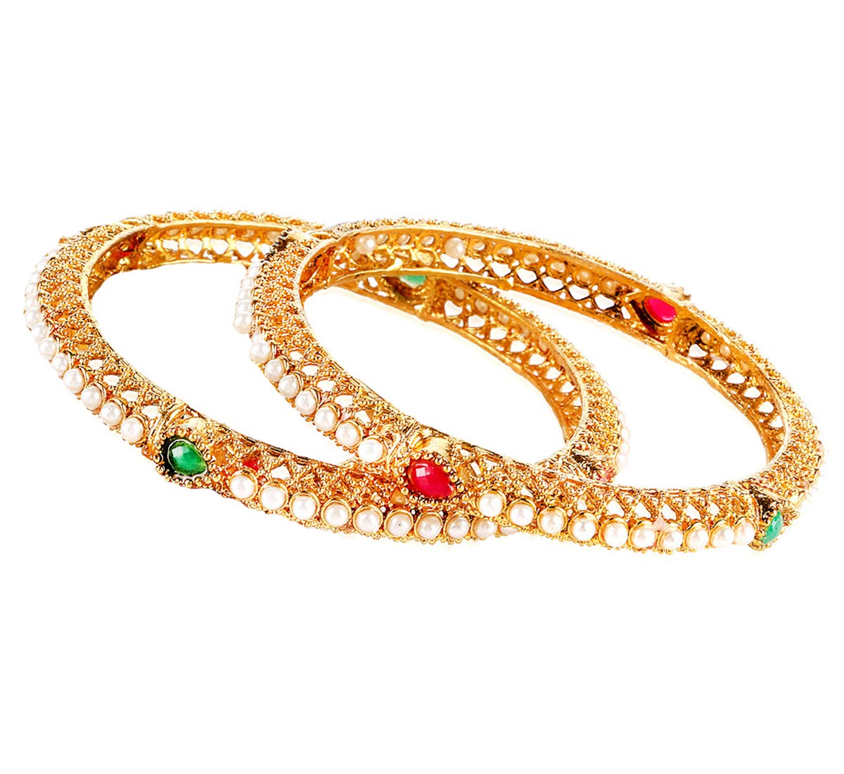 Yellow Chimes Bangles for Women and Girls Traditional Golden Pearl Bangles for women | Gold Plated Mothi Bangles for girls 2 Pcs Bangle | Birthday Gift For Girls & Women Anniversary Gift for Wife