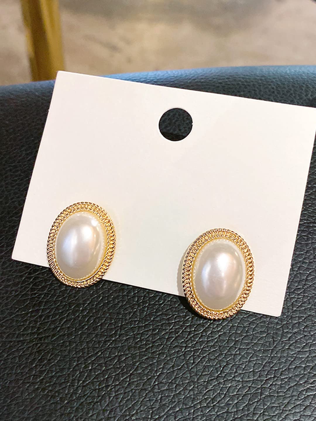 Yellow Chimes Earrings For Women Gold Toned Elegant Oval Shape Pearl Stud Earrings For Women and Girls