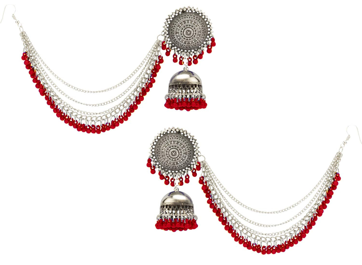 Yellow Chimes Oxidised Jhumka Earrings Set for Women Silver Oxidised Earrings Set Traditional Maang Tikka with Earrings Jewellery Set for Women and Girls.