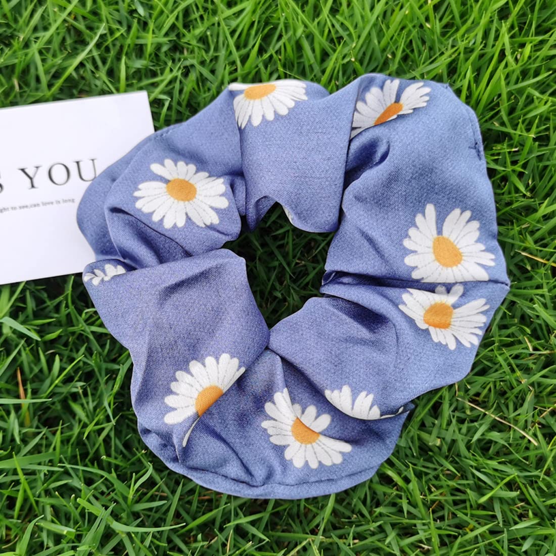 Yellow Chimes Hair Band for Girls Women Hair Accessories for Girls Hairband & Scrunchies Set For Women Floral Printed Blue Satin Scrunchies Head Bands for Girls Hair Ties Head Band for Girls Gift For Women & Girls