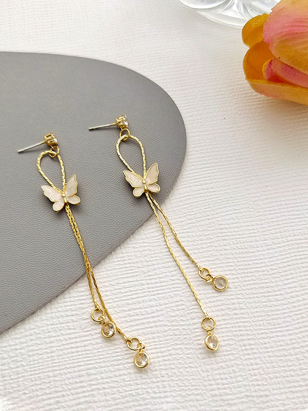 Yellow Chimes Earrings for Women and Girls Pearl Dangler | Gold Toned Butterfly Designed Long Danglers Earrings | Birthday Gift for girls and women Anniversary Gift for Wife