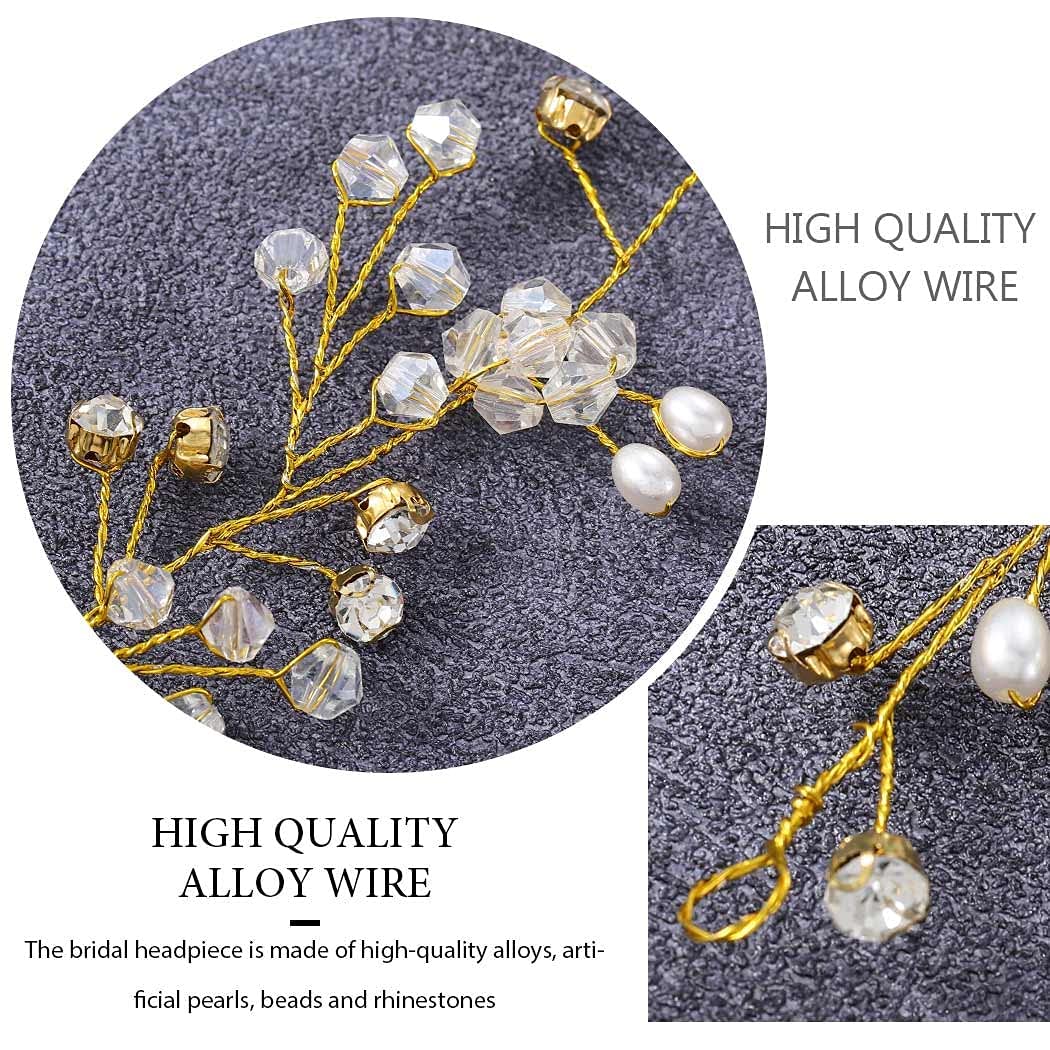 Yellow Chimes Bridal Hair Vine for Women and Girls Bridal Hair Accessories for Wedding Golden Headband Hair Accessories Wedding Jewellery for Women Pearl Bridal Wedding Head band Hair Vine for Girls