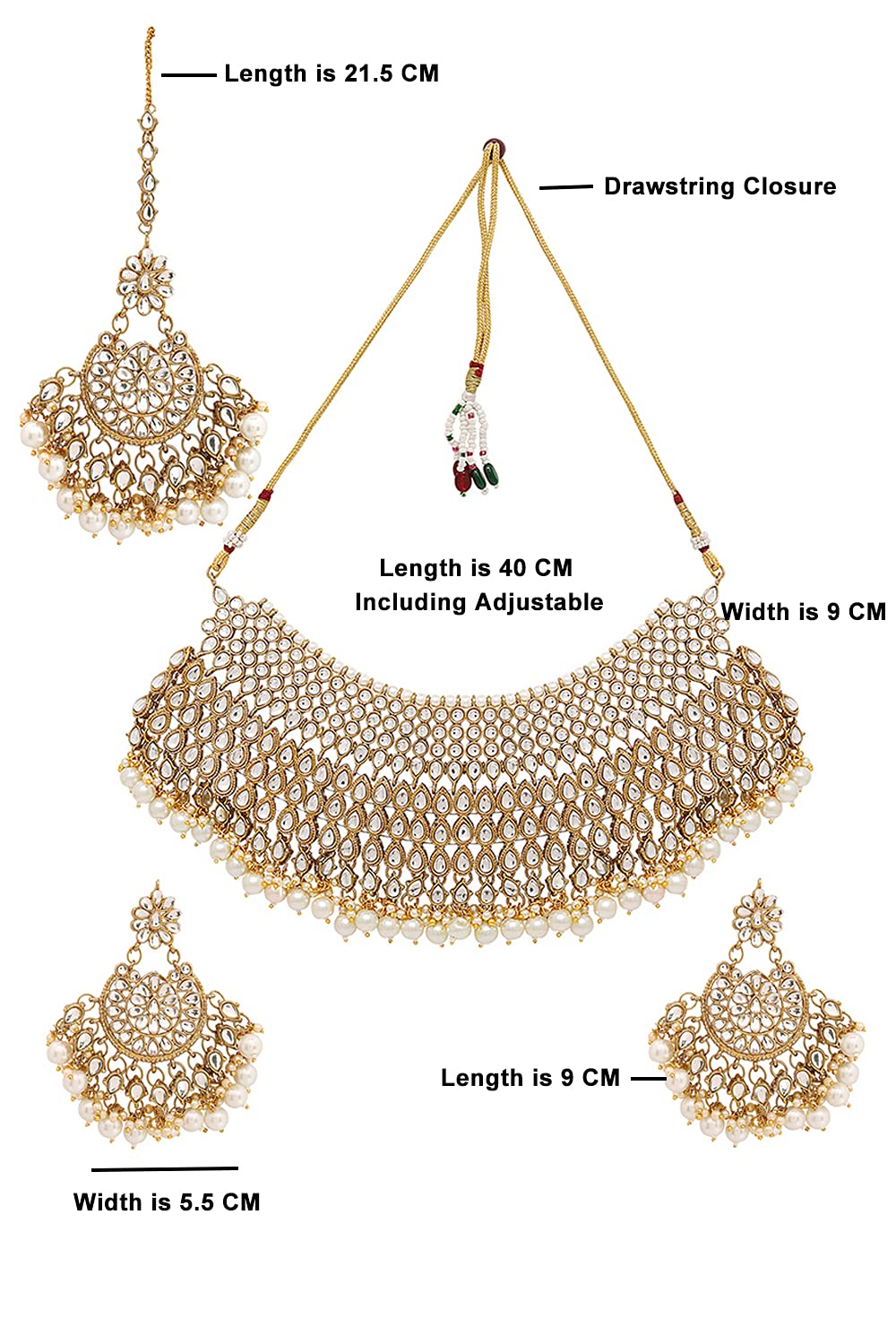 Yellow Chimes Kundan Bridal Jewellery Set Gold Plated Traditional White Choker Necklace Set for Women & Girls