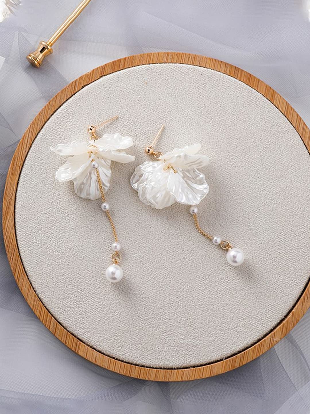 Yellow Chimes Earrings For Women White color Floral Shaped Pearl Drop Earrings For Women and Girls