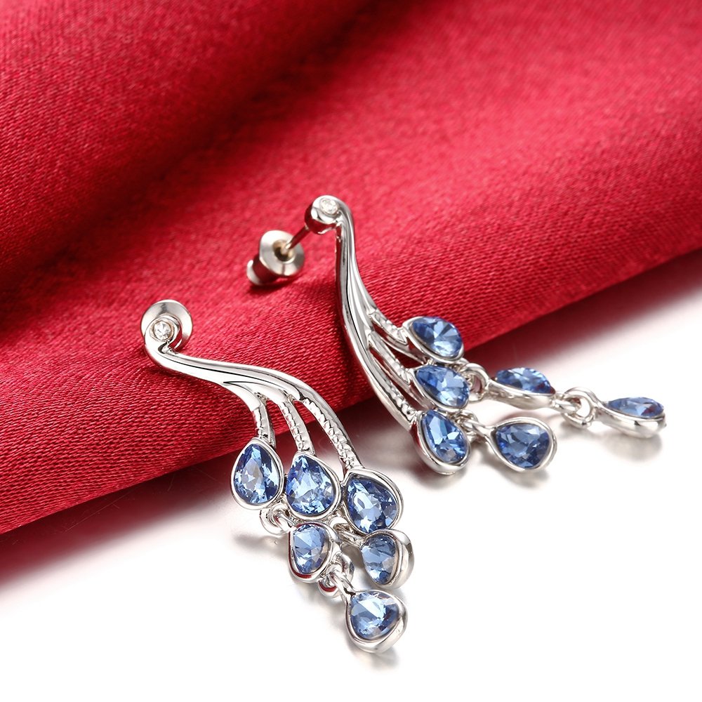 YELLOW CHIMES Mayur Blue Austrian Crystal Austrian Crystal Peacock Earrings for Women and Girls