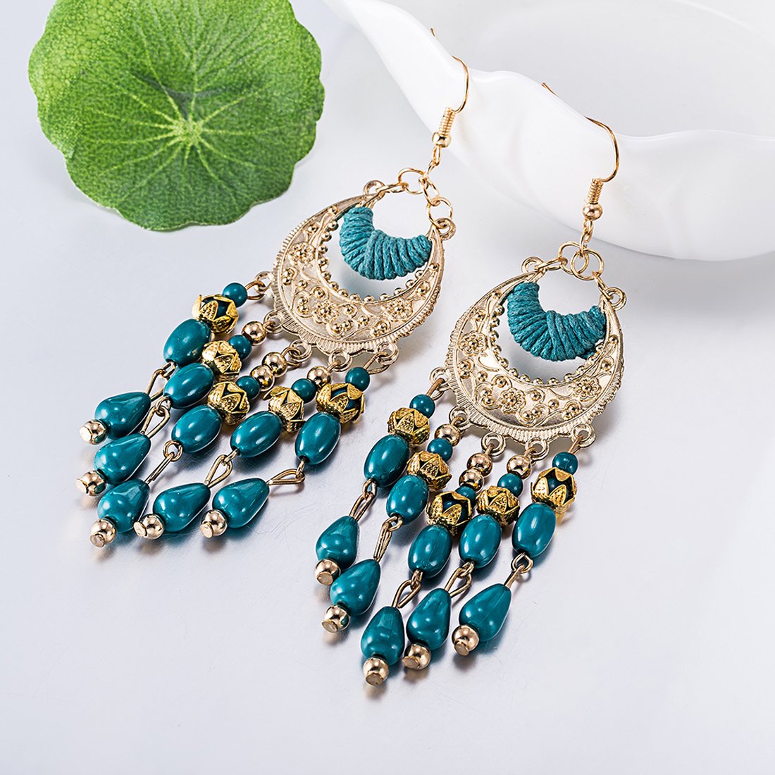 Yellow Chimes Blue Beads Dangle Earrings for Women and Girls