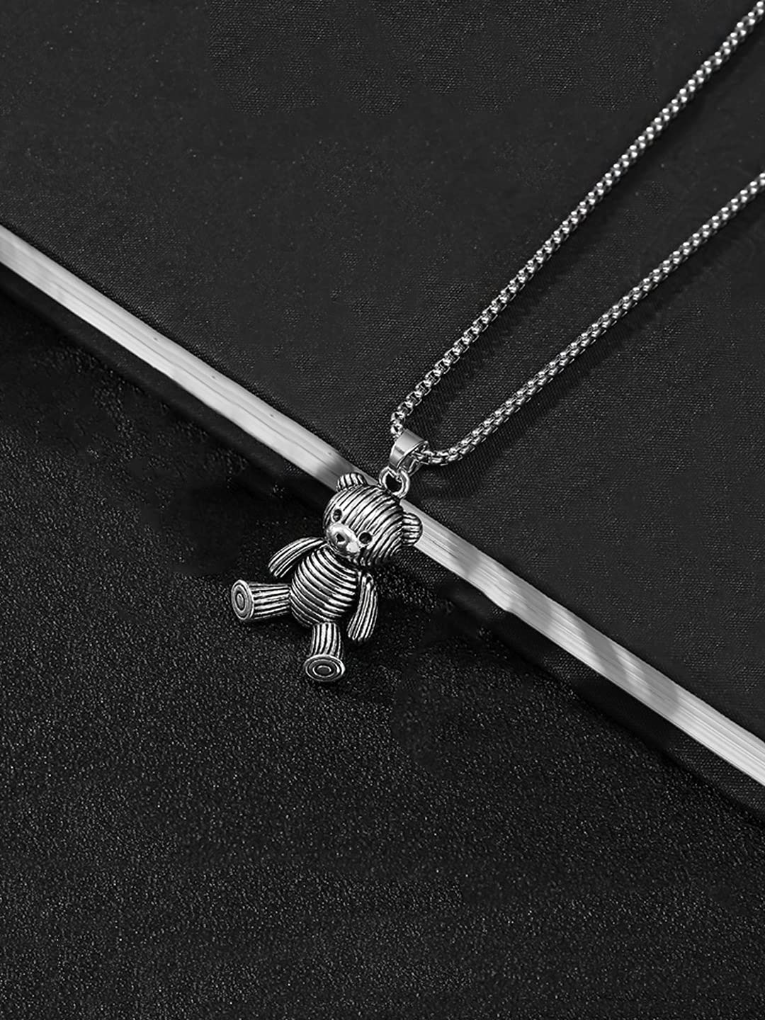 Yellow Chimes Chain Pendant for Girls Silver Chain Pendant Fashion Stainless Steel Teddy Bear Locket Chain Pendant for Women and Girls