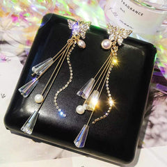 Yellow Chimes Crystal Danglers Earrings for Women | Gold Earrings for Girls | Fashion Women Earrings | Butterfly Long Chain Dangler Earrings | Birthday Gift For Girls Anniversary Gift for Wife