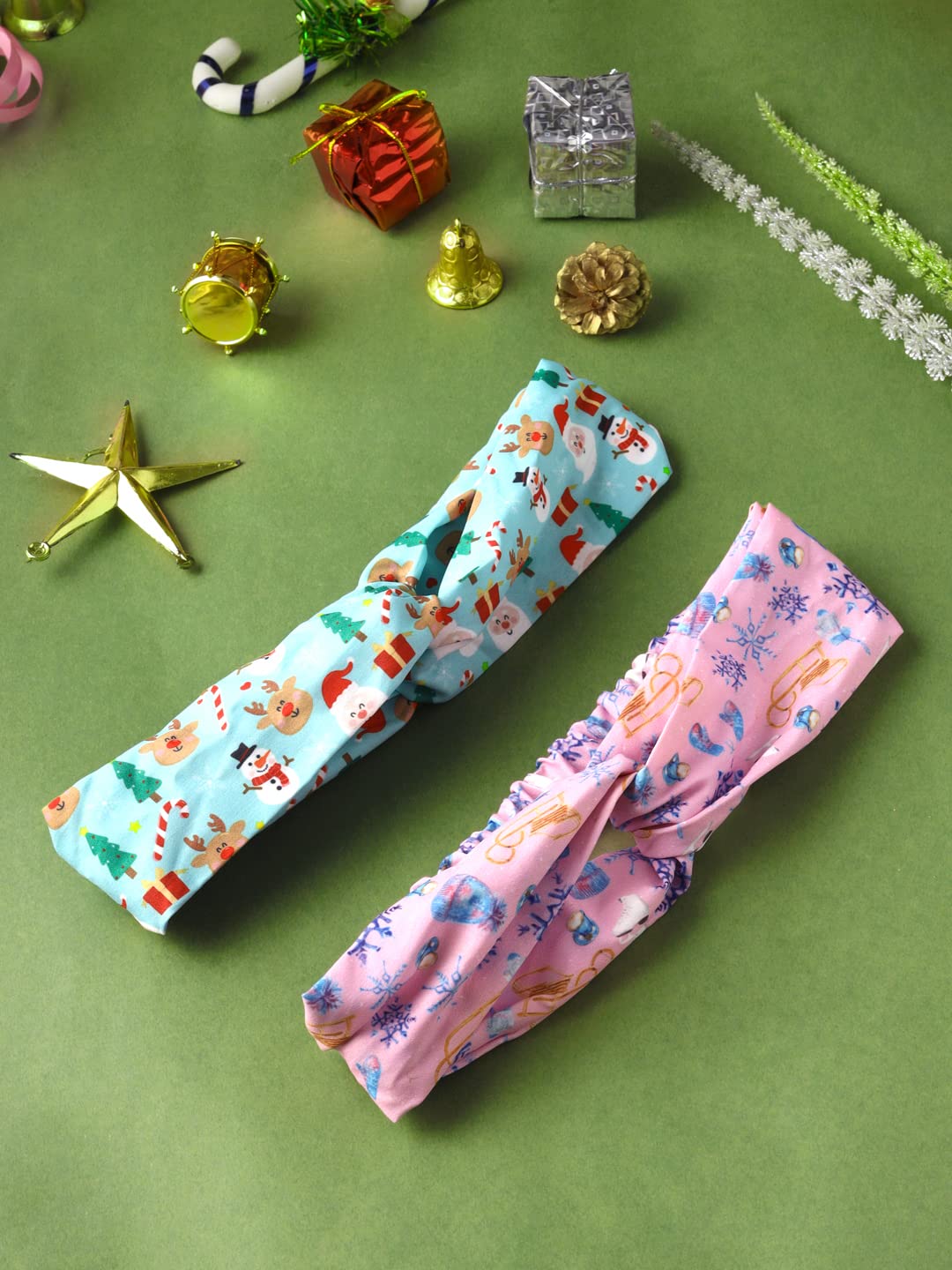 Yellow Chimes Head Bands for Women Girls Hair Accessories for Women Winter Christmas Headband for Women 2 Pcs Hair Band for Girls Elastic Cross Headband Headwrap for Women Christmas Collections Hair Accessories for Girls