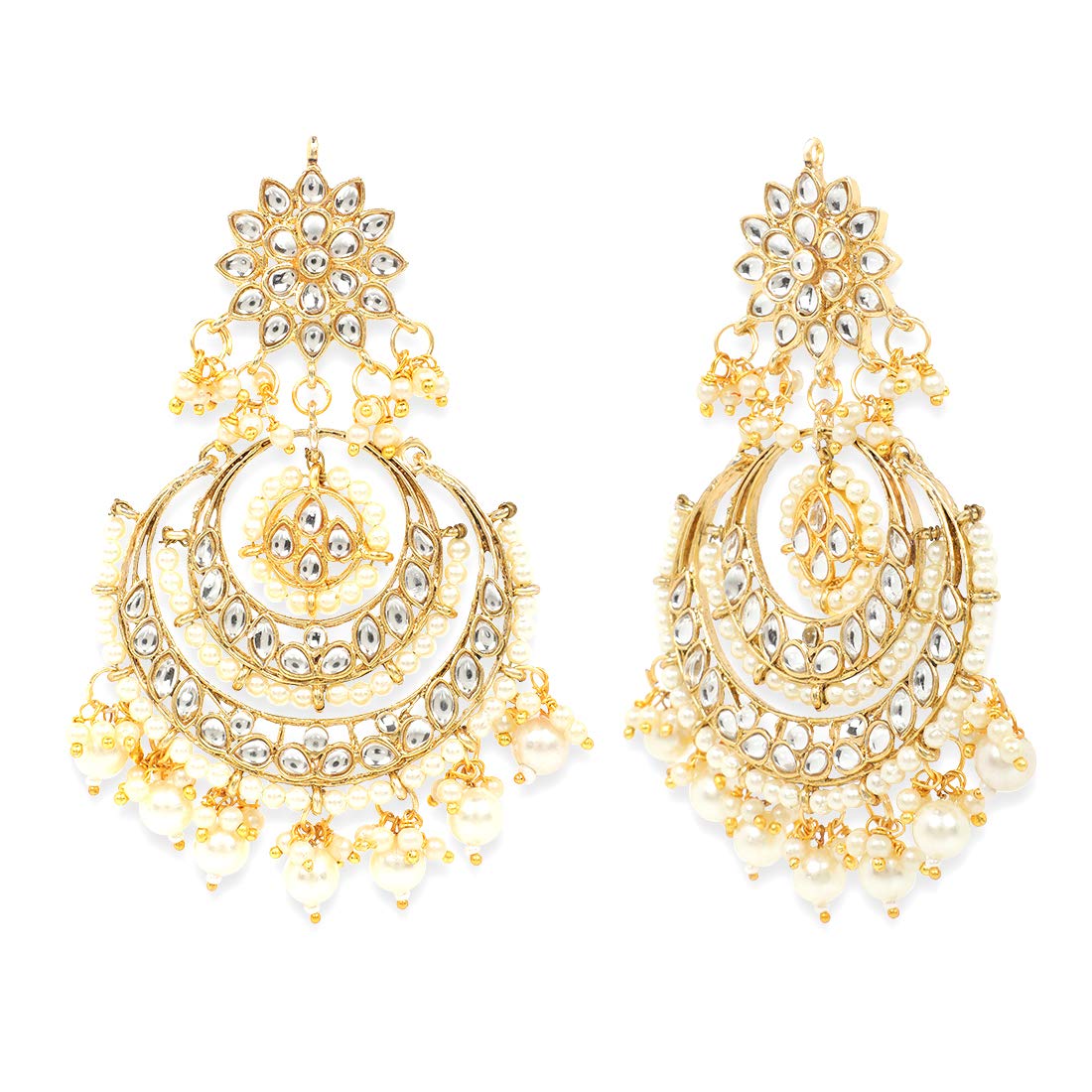 Buy Gold Plated Kundan And Pearls Chandbali Earrings by Paisley Pop Online  at Aza Fashions.