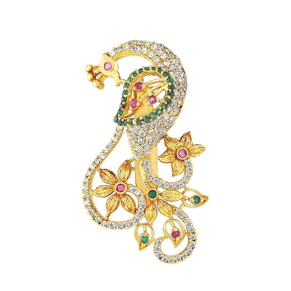 Yellow Chimes Brooch for Women Classic AD/American Diamond Brooch Pin Peacock Design Gold Plated Bridal Saree Pin for Women and Girls