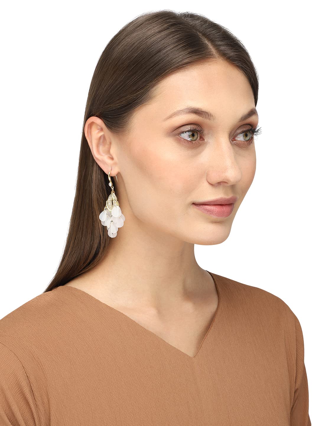 Yellow Chimes Earrings for Women with White Crystal Studded Classic Design Gold Plated Jewellery for Women and Girls