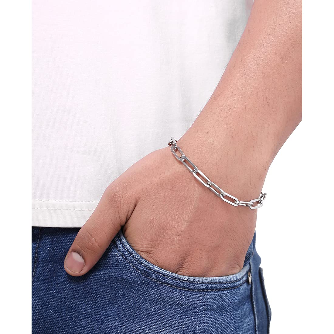 Yellow Chimes Chain Bracelet for Men Stainless Steel Link Chain Design Silver Bracelet for Men and Boys.