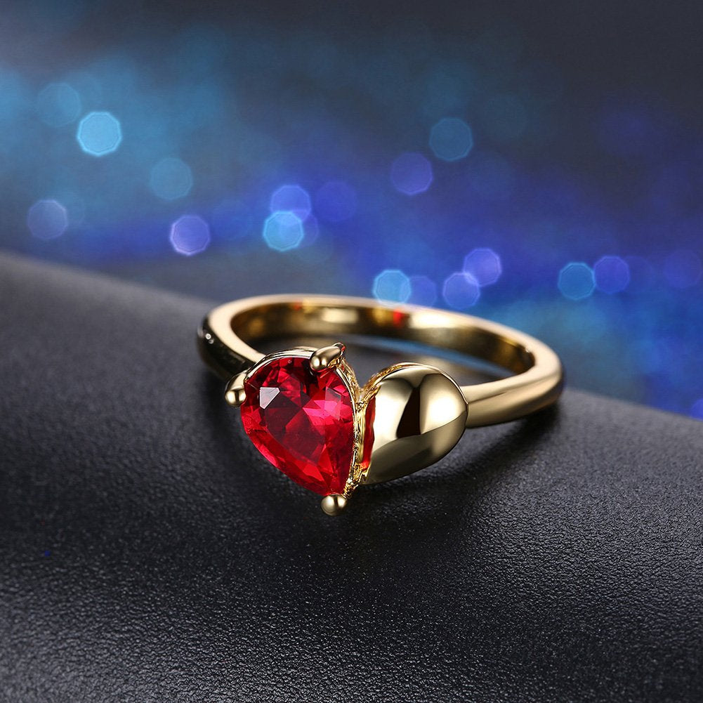 Yellow Chimes Romantic Red Heart 18K Gold Plated High Grade Crystal Ring for Women & Girls