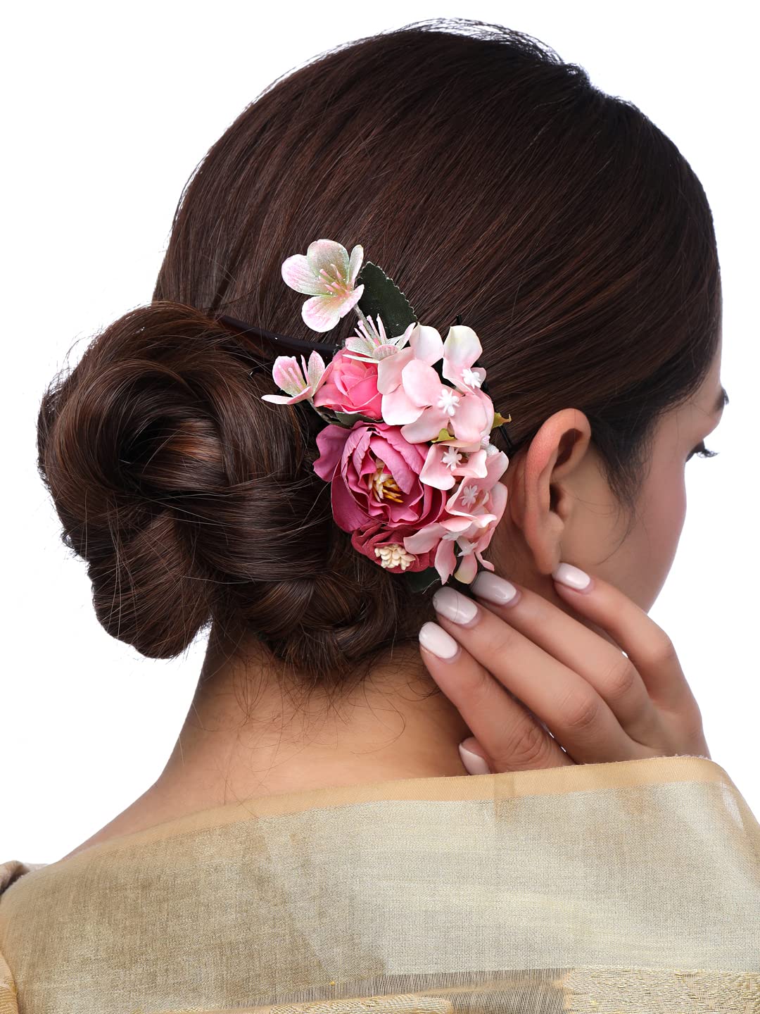 Yellow Chimes Comb Pin for Women Hair Accessories for Women Floral Hair Pins for Women Artificial Floral Hair Pin Bridal Hair Accessories for Wedding Side Pin/Hair Clip/Juda Pin Accessories for Women