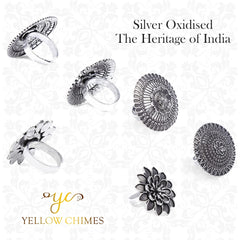 Yellow Chimes Combo Artistic Crafted Oxidized Silver Cocktail Rings for Women (RG-1)
