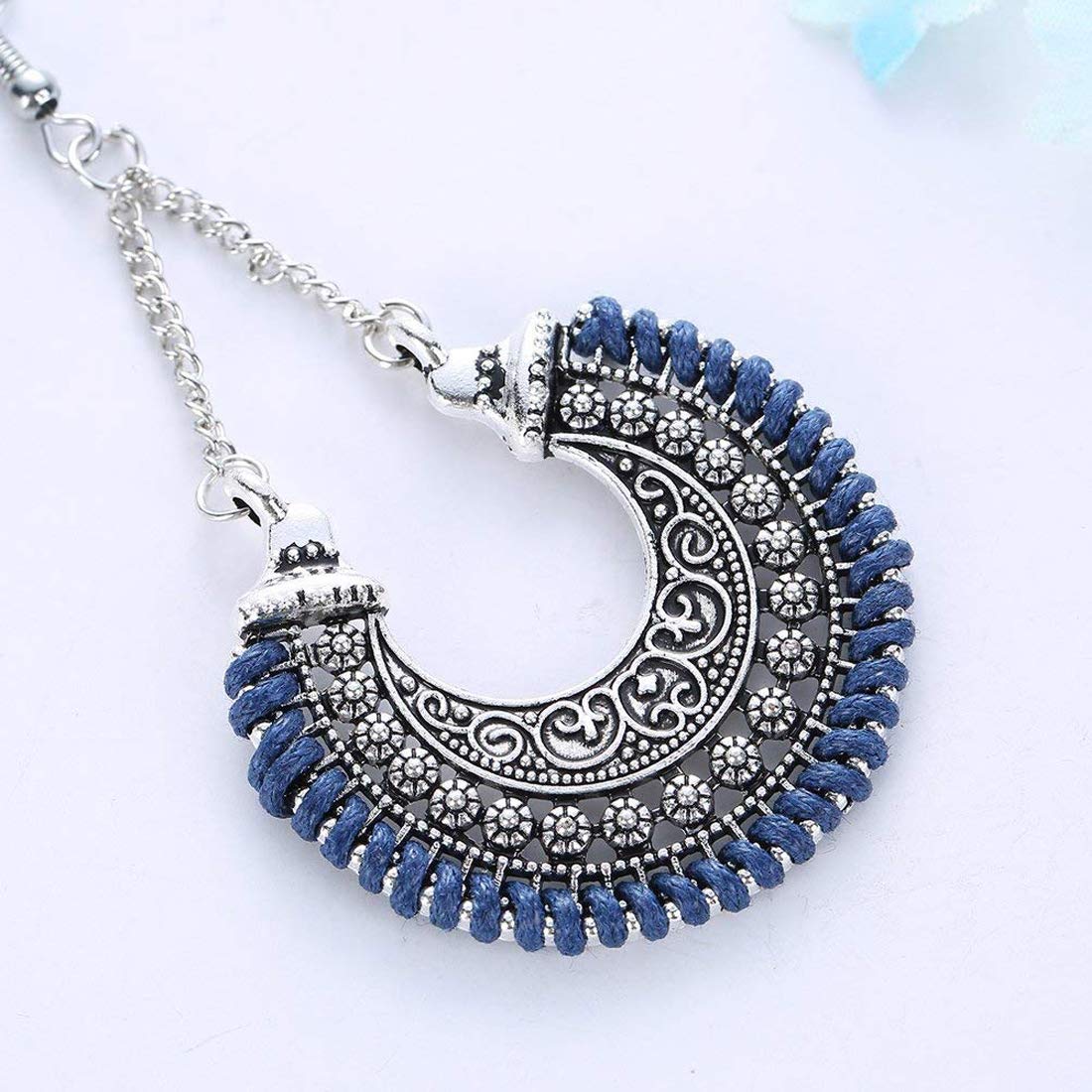 Yellow Chimes 2 Pairs Combo Bohemian Modern Fusion Oxidized silver Drop Chand Bali Earrings