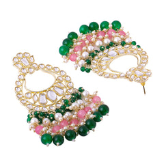 Yellow Chimes Earrings for Women and Girls Traditional Kundan Chandbali | Gold Plated Kundan Studded Green Beads Drop Chandbali Earrings | Birthday Gift for girls and women Anniversary Gift for Wife