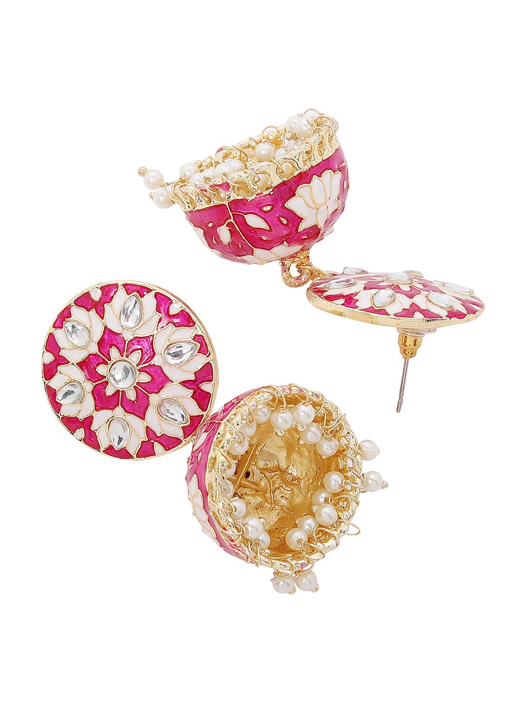 Yellow Chimes Earrings for Women & Girls | Traditional Pink Meenakari Jhumka | Gold Plated Kundan Jhumkas | Floral Jhumki Earrings | Birthday & Anniversary Gift