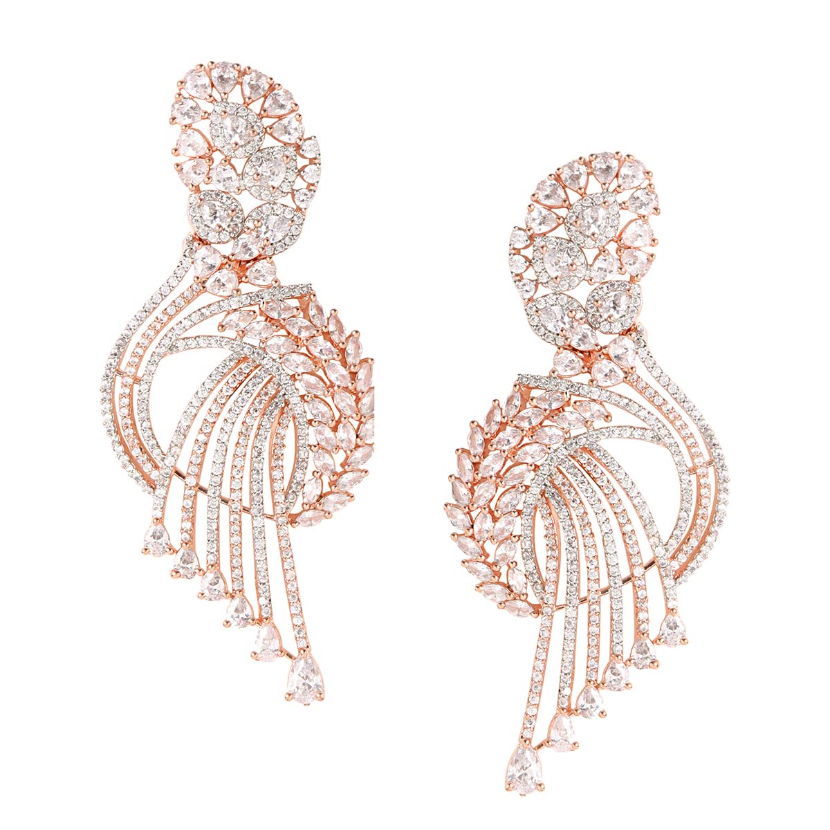 Yellow Chimes American Diamond Earrings for Women Rosegold Plated High Grade Authentic White AD Studded Dangler Earrings for Women and Girls.